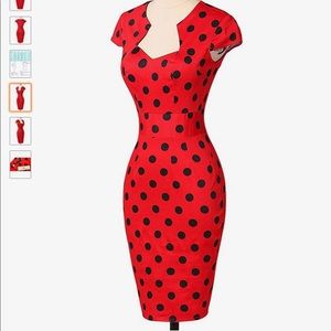 1950’s Vintage Style Red Polka Dot Pencil Dress